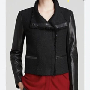 Vince Boucle Scuba Moto Wool Genuine Lamb Leather Jacket